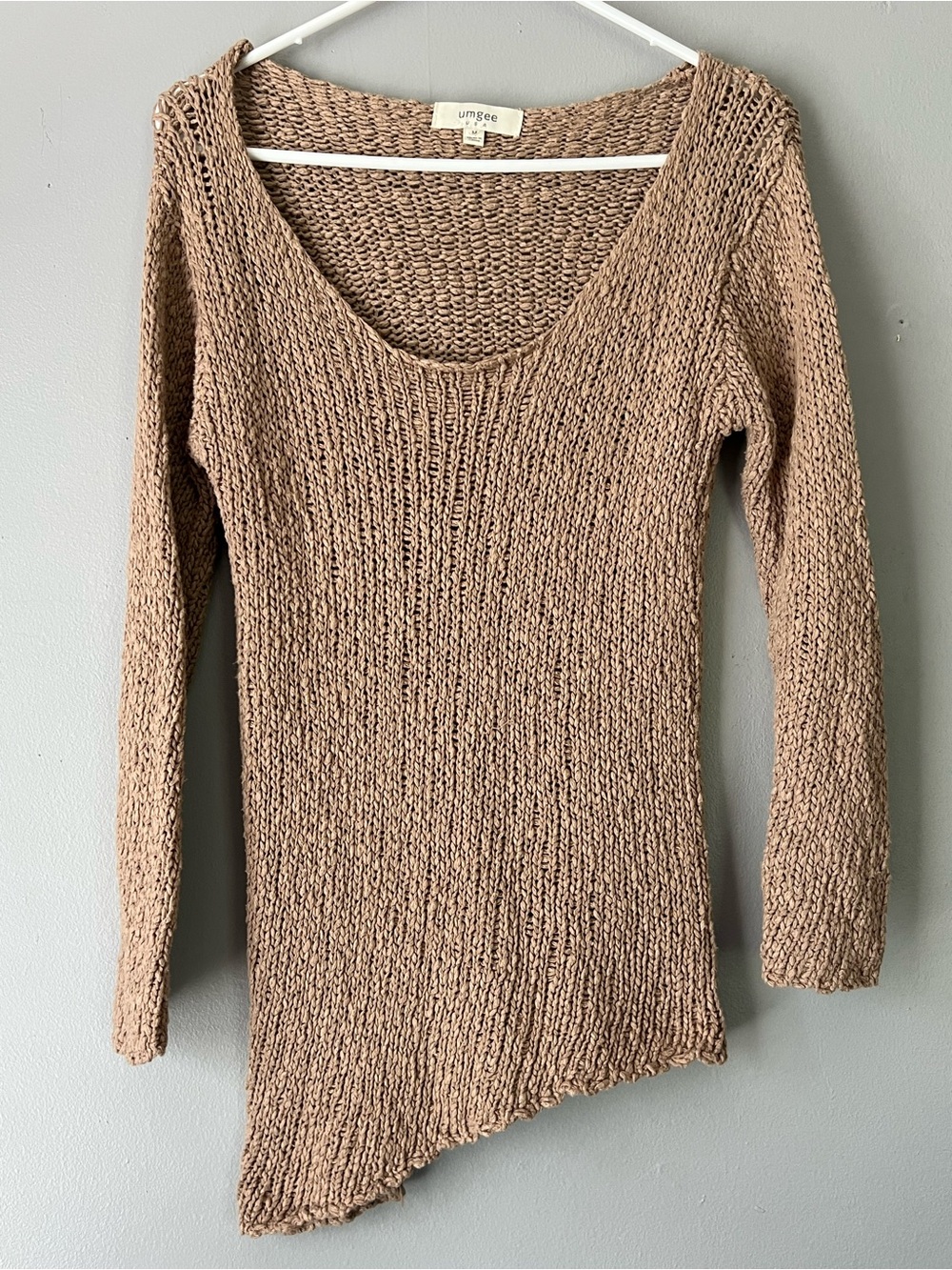 Umgee Asymmetrical Knit Sweater - Rustic Brown womens size medium